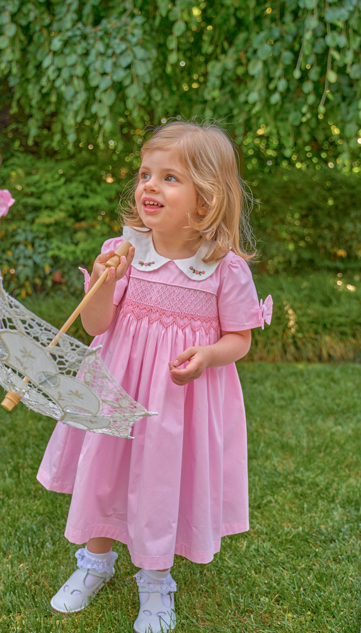 Ginevra Pink Smocked Dress with Embroidered collar
