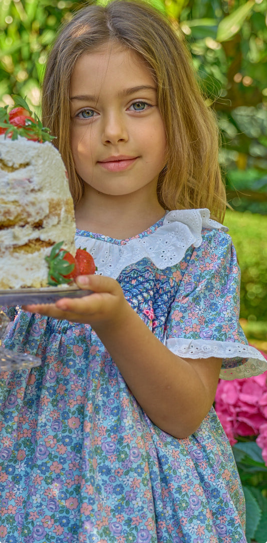 Luna Floral blu smocked dress