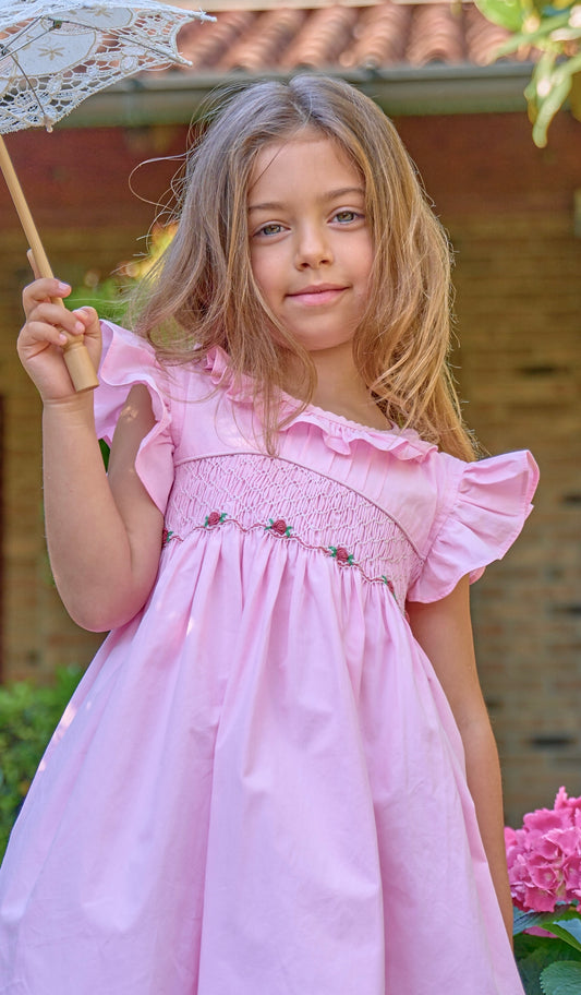 Blanche Pink Smocked Dress Frilled Sleeves