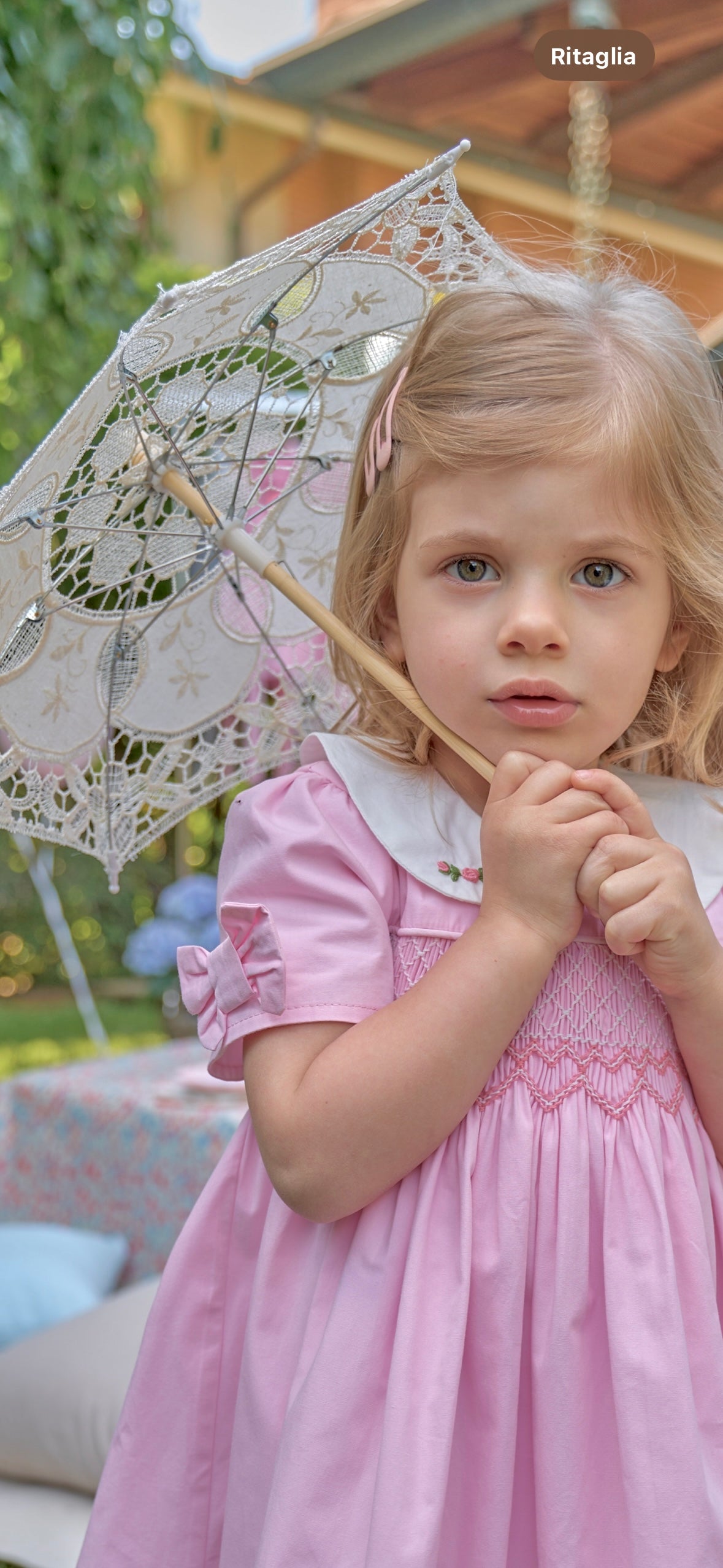 Ginevra Pink Smocked Dress with Embroidered collar