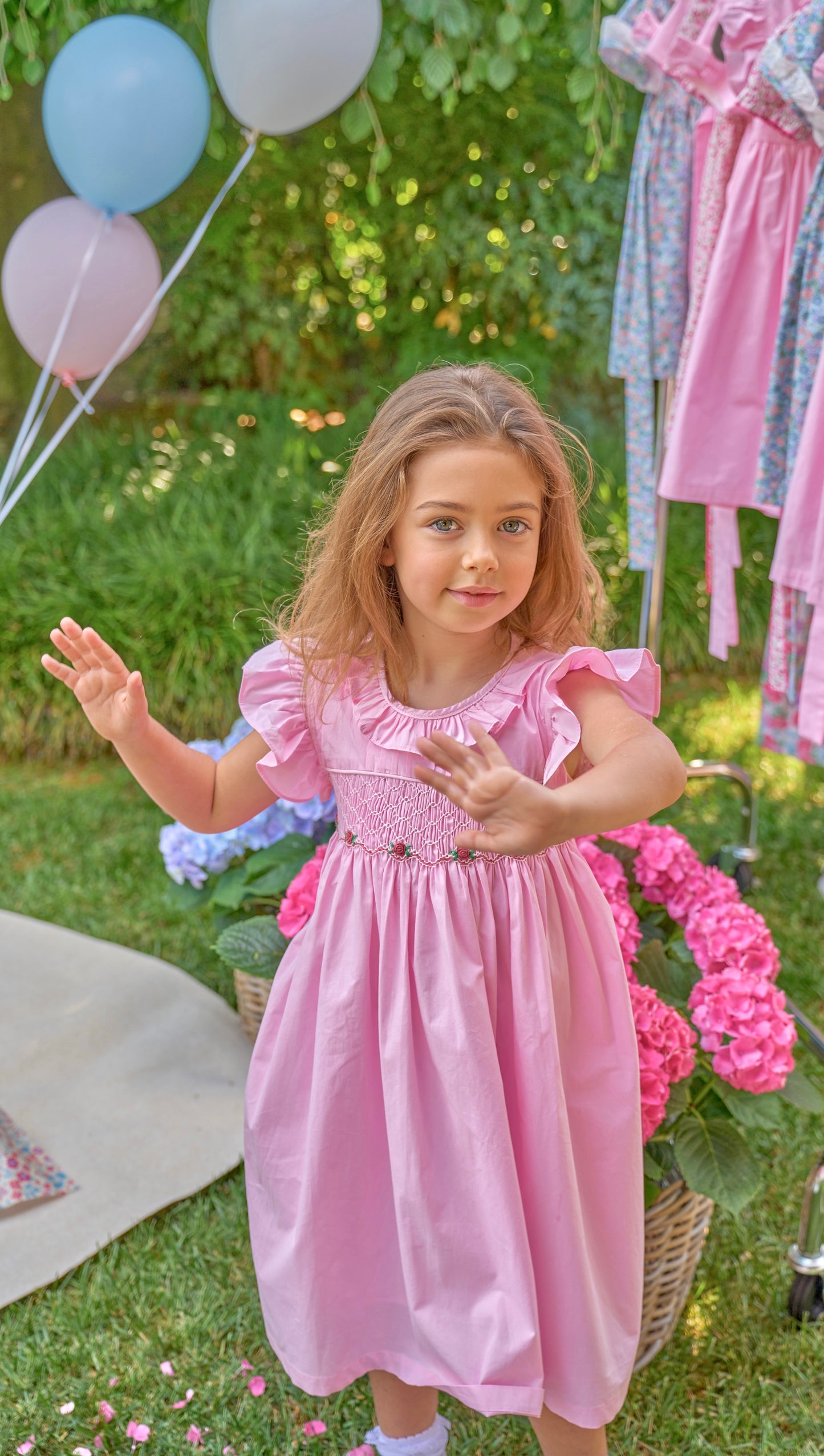Blanche Pink Smocked Dress Frilled Sleeves