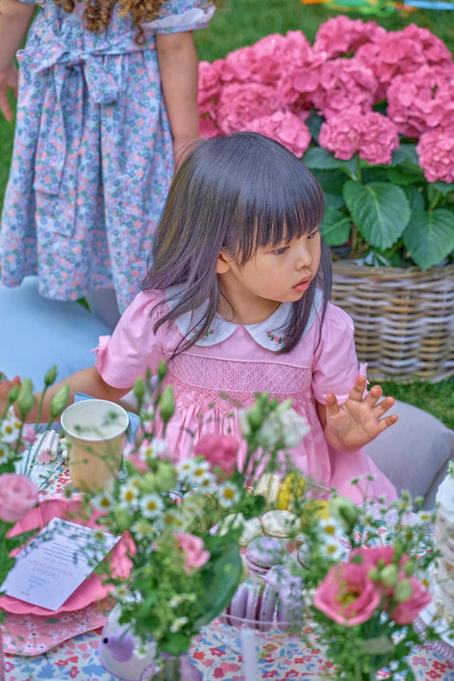Ginevra Pink Smocked Dress with Embroidered collar